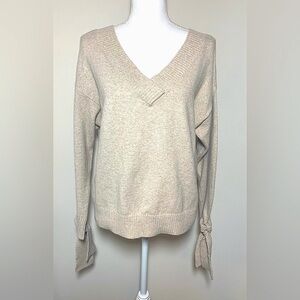 Abound V-Neck 3/4 Sleeve Sweater Women Medium Oatmeal Cotton Blend